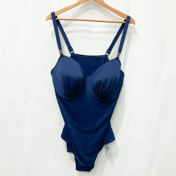 Evans Navy One Piece Wired Plunge Swimsuit UK 26