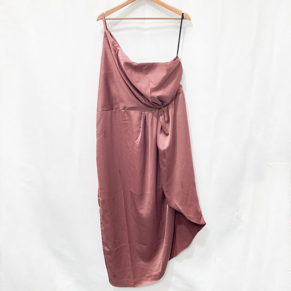 City Chic Woodrose Pink One Shoulder Faux Wrap Skirt Maxi Dress UK 16