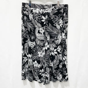 Evans Black & White Tropical Palm Print Cropped Relaxed Leg Trousers UK 16
