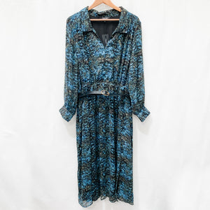 Arna York by City Chic Teal Print Belted Midi Dress UK 22/24