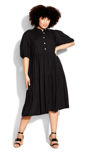 Loralette by City Chic Black Collared Tiered Midi Dress UK 26/28 