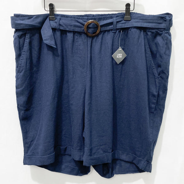 Evans Navy Blue Linen Blend Shorts UK22
