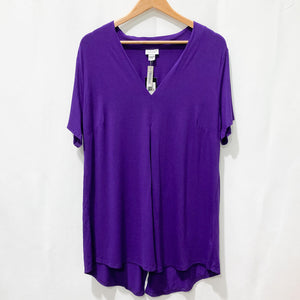 Avenue Purple Short Sleeve Jersey V-Neck Hi Lo Top UK 18