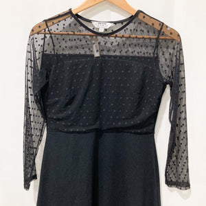 Dorothy Perkins Petite Black Long Sleeve Mesh Dress UK 10