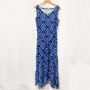 Avenue Blue patterned Sleeveless Tiered Hem Maxi Dress UK 14
