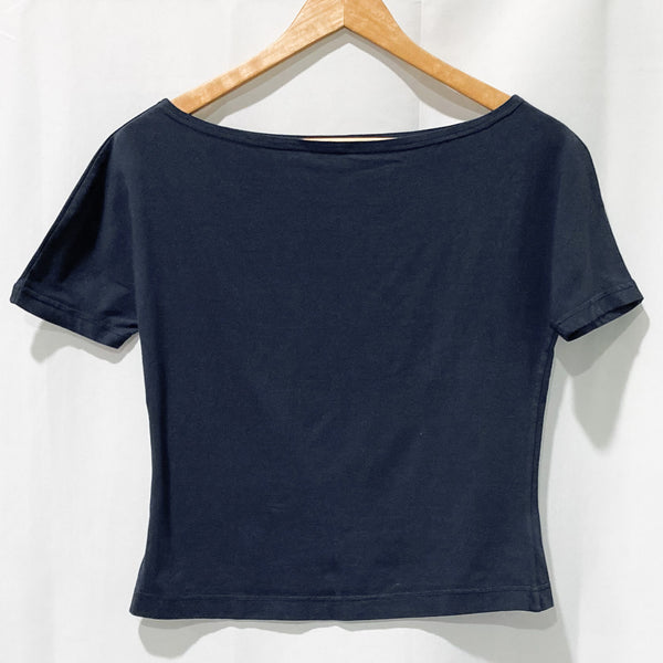 Gossypium Navy Blue Organic Cotton Slash Neck Yoga T-Shirt UK 8