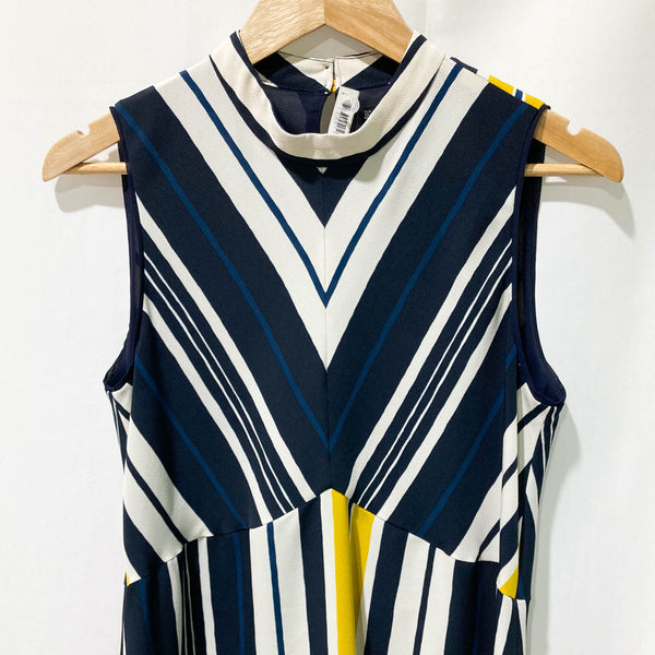Zara Navy Mix Striped Sleeveless Short Mock Neck Dress Size M