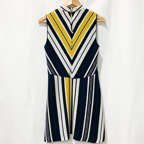 Zara Navy Mix Striped Sleeveless Short Mock Neck Dress Size M