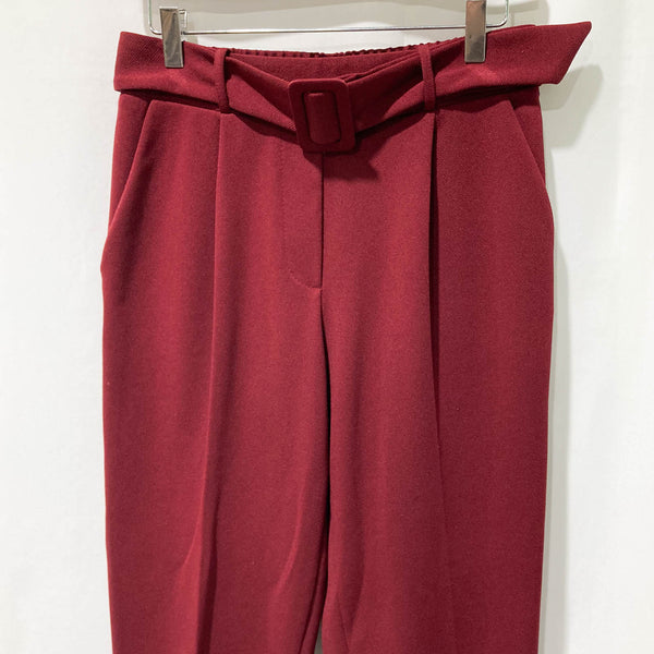 New Look Burgundy Red Tapered Belted Trousers UK 8