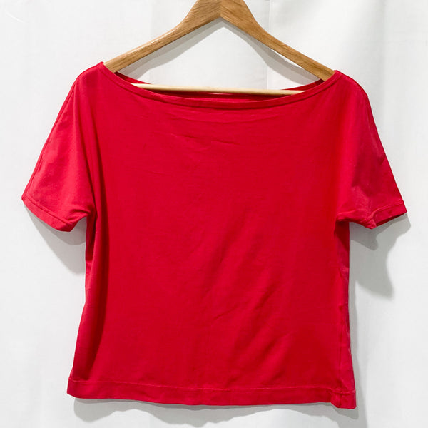 Gossypium Red Organic Cotton Blend Slash Neck Yoga T-shirt UK 12