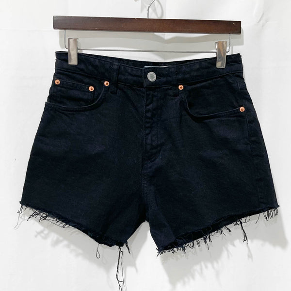 Zara Black Raw Frayed Hem High Rise Denim Shorts EUR 36 UK 8