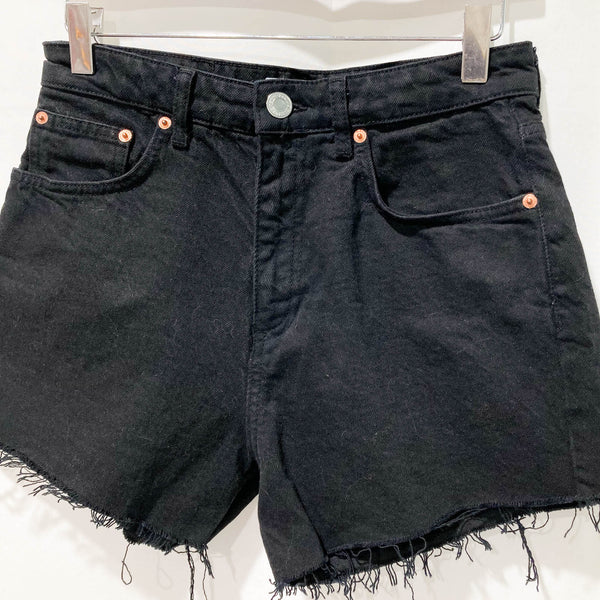 Zara Black Raw Frayed Hem High Rise Denim Shorts EUR 36 UK 8