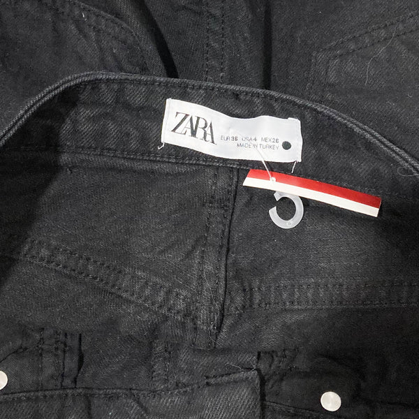 Zara Black Raw Frayed Hem High Rise Denim Shorts EUR 36 UK 8