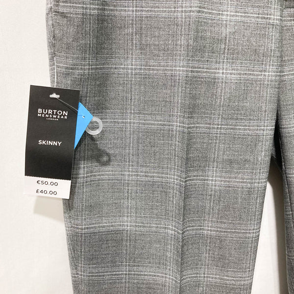 Burton Grey Check Formal Skinny Trousers 32L