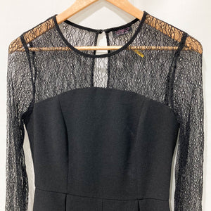 Topshop Black Long Sleeve Lace Detail Playsuit UK 10