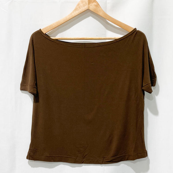 Gossypium Brown Soft Stretch Bamboo Slash Neck Yoga T-Shirt UK 14
