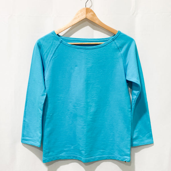 Gossypium Blue Organic Cotton Lightweight 3/4 Sleeve Yoga Sweatshirt UK 10