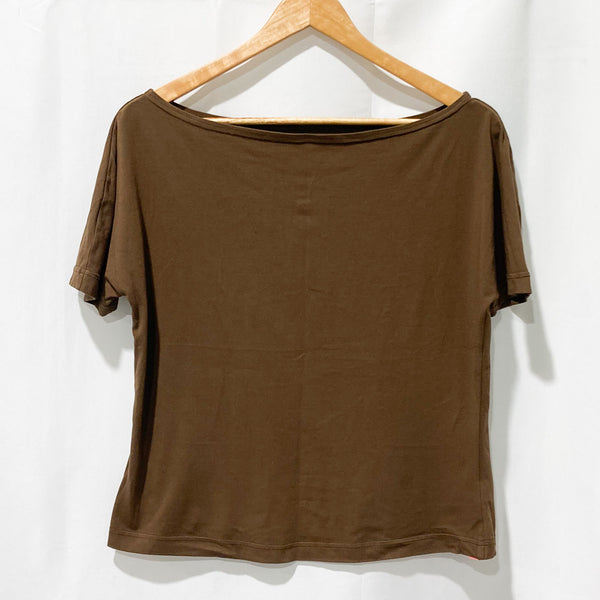 Gossypium Brown Organic Cotton Slash Neck Yoga T-Shirt UK 12