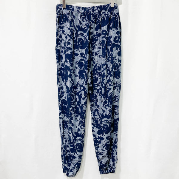 M&S Navy Blue Patterned Cuffed Trousers UK12