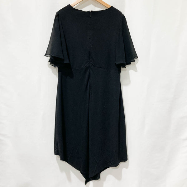 Avenue Black V-Neck Faux Wrap Asymmetrical Hem Dress UK 14/16