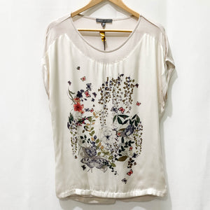 Laura Ashley Ivory Floral Butterfly Cap Sleeve Top UK 14