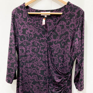 Laura Ashley Occasion Black & Purple V-Neck 3/4 Sleeve Faux Wrap Dress UK 20