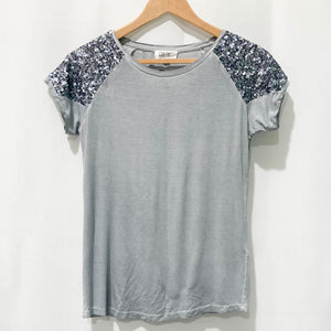 Nine by Savannah Miller Grey Sequinned T Shirt UK6
