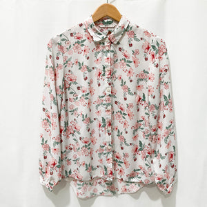 TU White & Pink Floral Print Long Sleeve Blouse UK 14