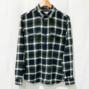 River Island Green Mix Plaid Check Brushed Cotton Long Sleeve Shirt M