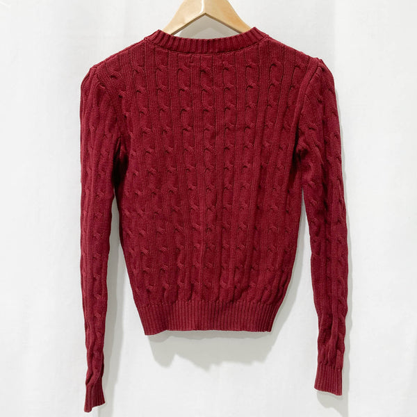 American Apparel Burgundy Cable Knit Cotton Jumper S