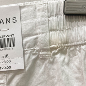 Evans White Cotton Poplin Cropped Trousers UK 18