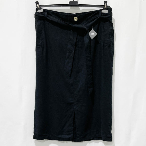 Evans Black Linen Blend Front Split Midi Skirt UK 18