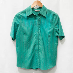M&S Jade Green Textured Striped Short Sleeve Blouse UK 12