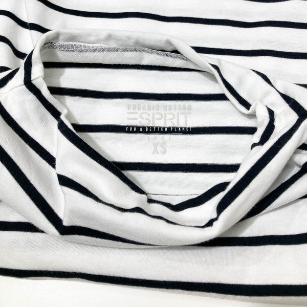 Esprit White & Black Striped Long Sleeve Organic Cotton Top XS