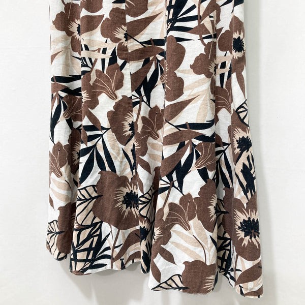 M&S Brown Floral Linen Blend Skirt UK8