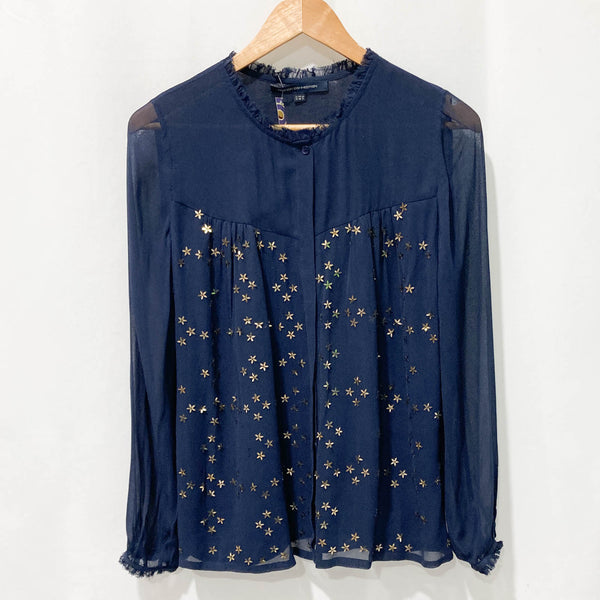 French Connection Navy Floral Sequin Embellished Long Sleeve Blouse UK 10