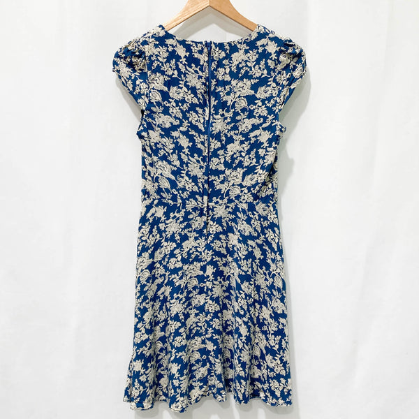 Izabel Blue Patterned Cap Sleeve Cut-Out Short Dress UK 10