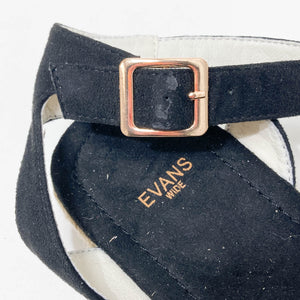 Evans Black Faux Suede Ankle Strap Espadrille Flatform Sandals UK 6E