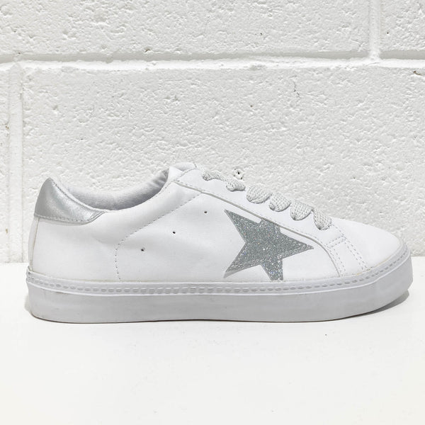Evans White Silver Star Lace-Up Trainers UK 4 Extra Wide