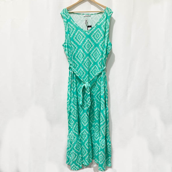 Avenue Green Diamond Tie Dye Sleeveless Tiered Maxi Dress UK 26/28