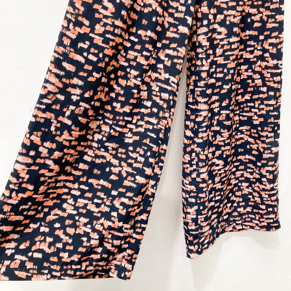 Monki Navy & Orange Patterned Wide Leg Cropped Trousers S