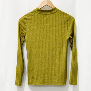 M&S Collection Green Shimmer Ribbed Mock Neck Long Sleeve Top UK 8
