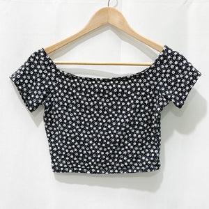 H&M Black & White Floral Print Short Sleeve Cropped Jersey Top S