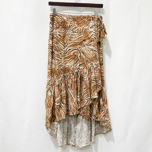 New Look Tiger Print Ruffle High-Low Midi Wrap Skirt UK 12