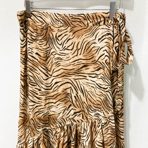 New Look Tiger Print Ruffle High-Low Midi Wrap Skirt UK 12