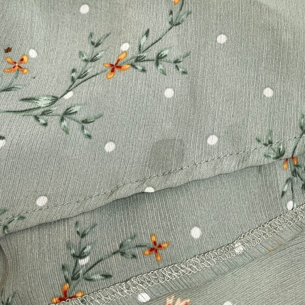 New Look Green Floral Print V-Neck Short Sleeve Tie Waist Blouse UK 8
