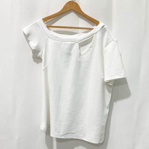 City Chic White Ribbed One Shoulder Cut Out Tee UK 14