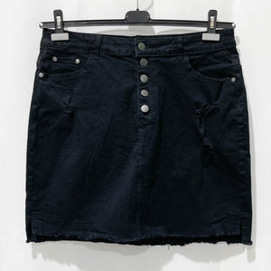 City Chic Black Distressed Button Front Frayed Hem Skirt UK 14