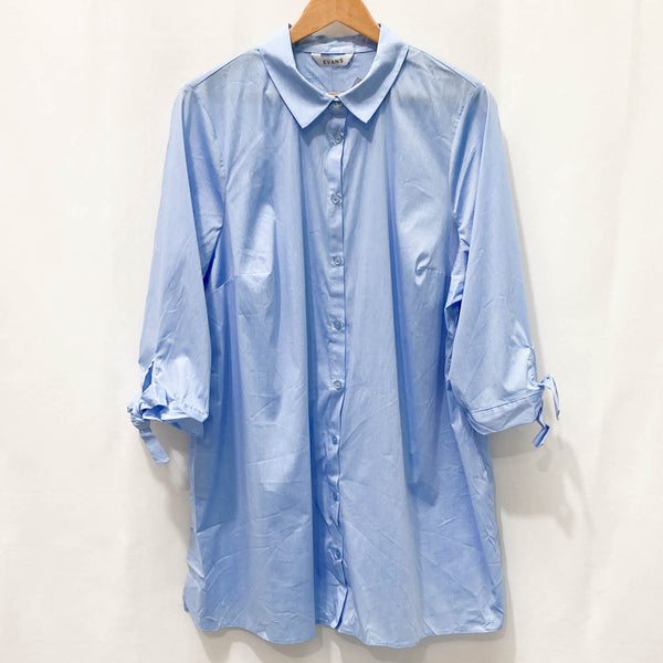 Evans Blue 3/4 Sleeve Relaxed Fit Poplin Cotton Blend Shirt UK 22
