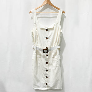 City Chic Ivory Sleeveless Button Front Linen Blend Dress UK 18